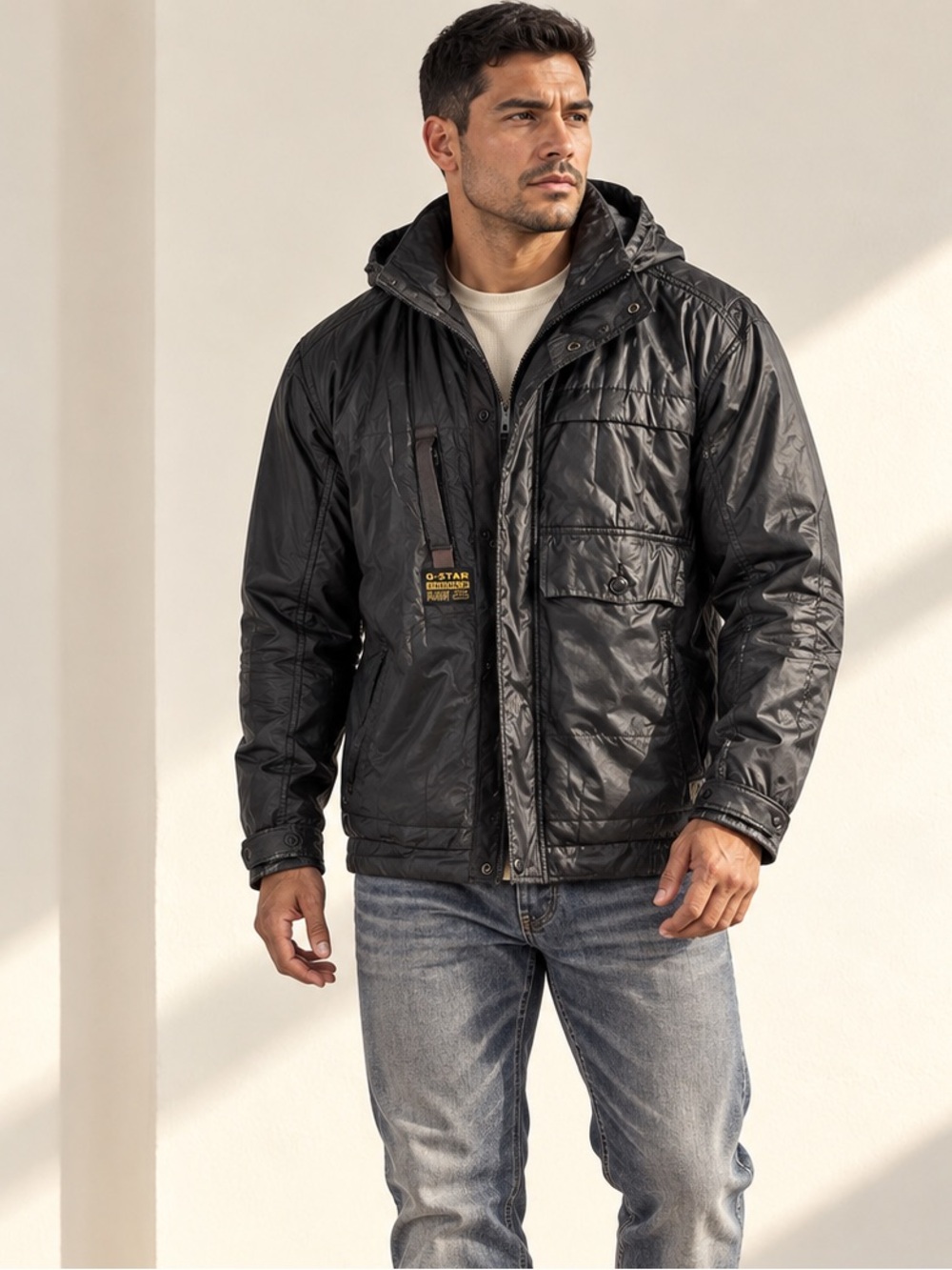 G-Star RAW Reyes Army Charcoal Quilted Hooded Jacket Utility Sz XL